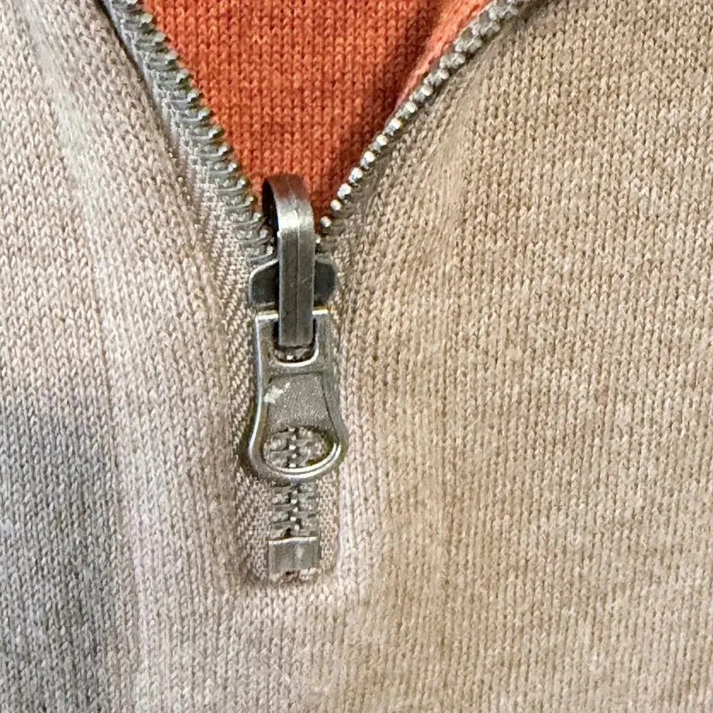 Sundance reversible 100% cotton quarter zip sweater orange tan XL light academia